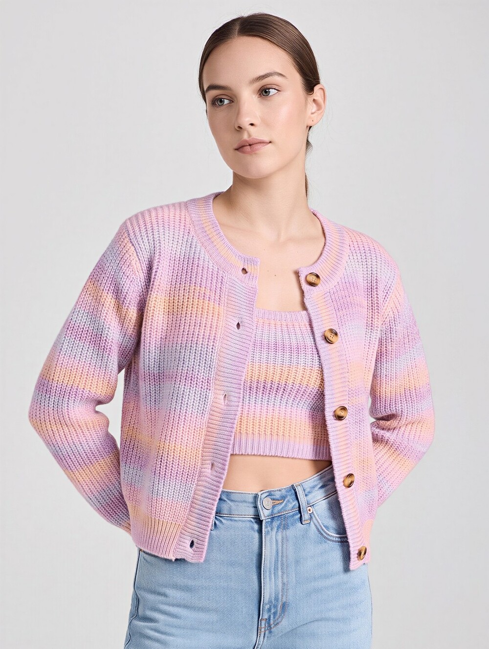 Mabelinda Pastel Striped Cardigan Set - Picture 4 of 11